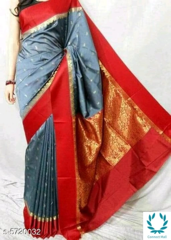  Kanjeevaram  Designer   Silk Saree - Saree Size Length:5.5m  Blouse Length Size0.8m, Grey And Red, Saree And Blouse Fabric:Kanjeevaram Saree, Pack Of:1